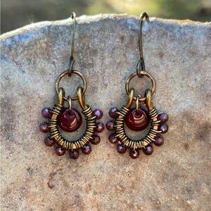 Elegant Bronze and Garnet Hoop Earrings